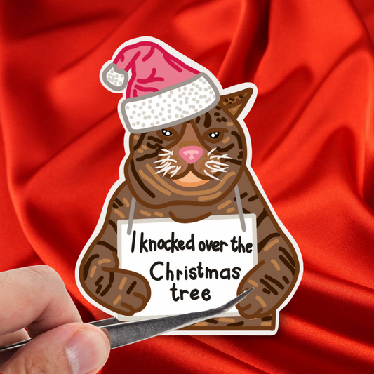 Knocked over Christmas tree cat sticker