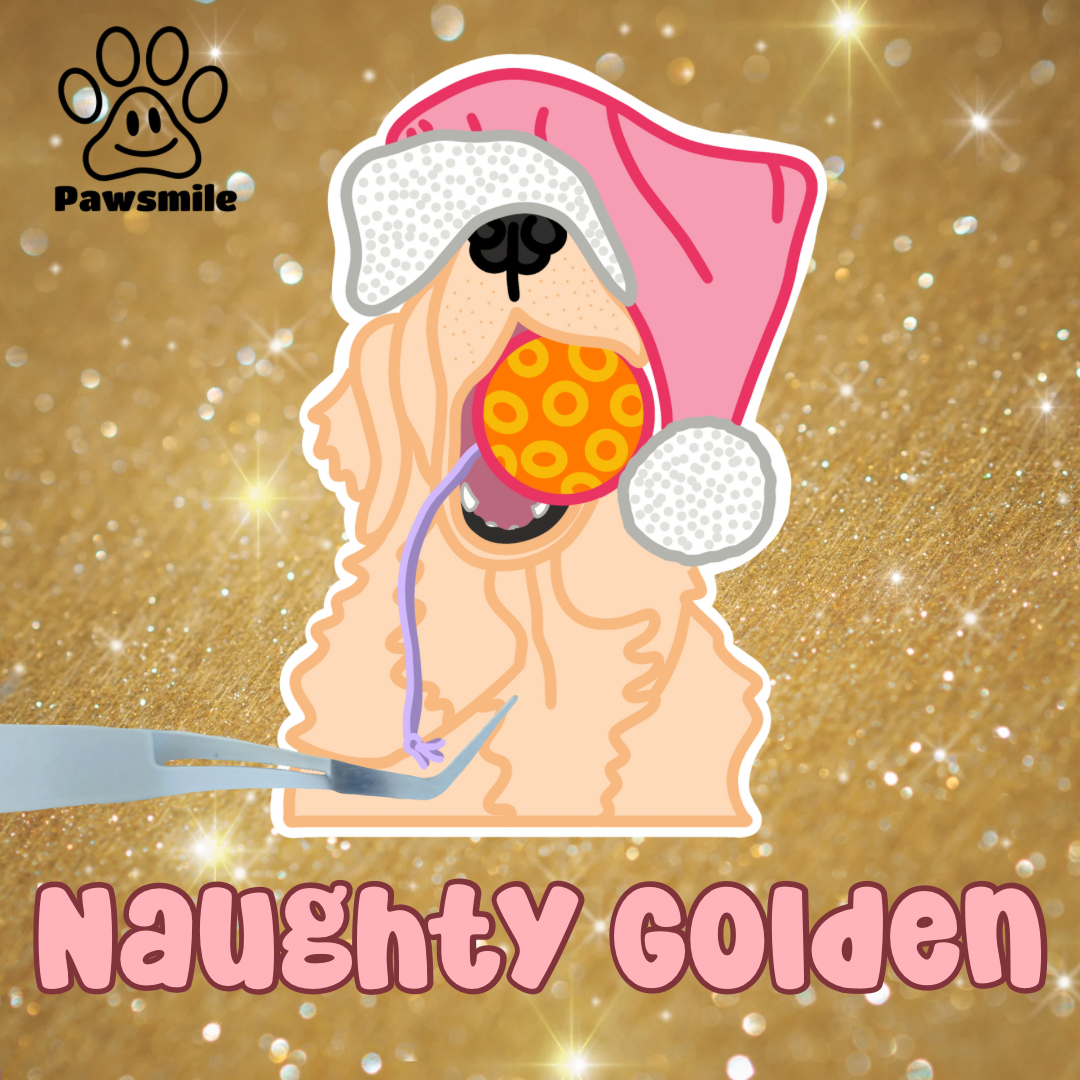 Naughty Golden retriever Christmas sticker