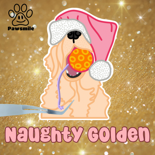 Naughty Golden retriever Christmas sticker