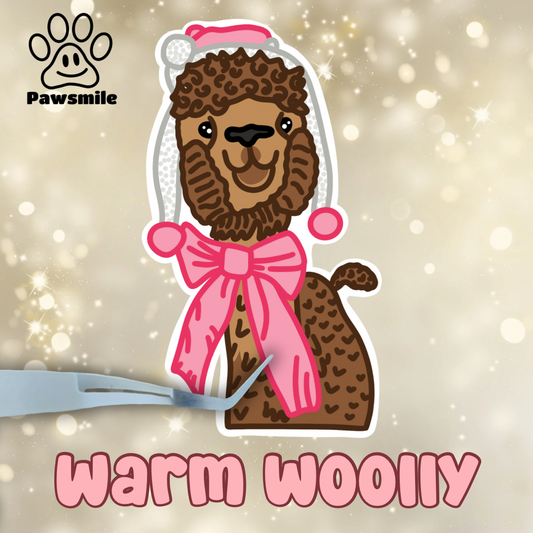 Warm woolly alpaca Christmas sticker