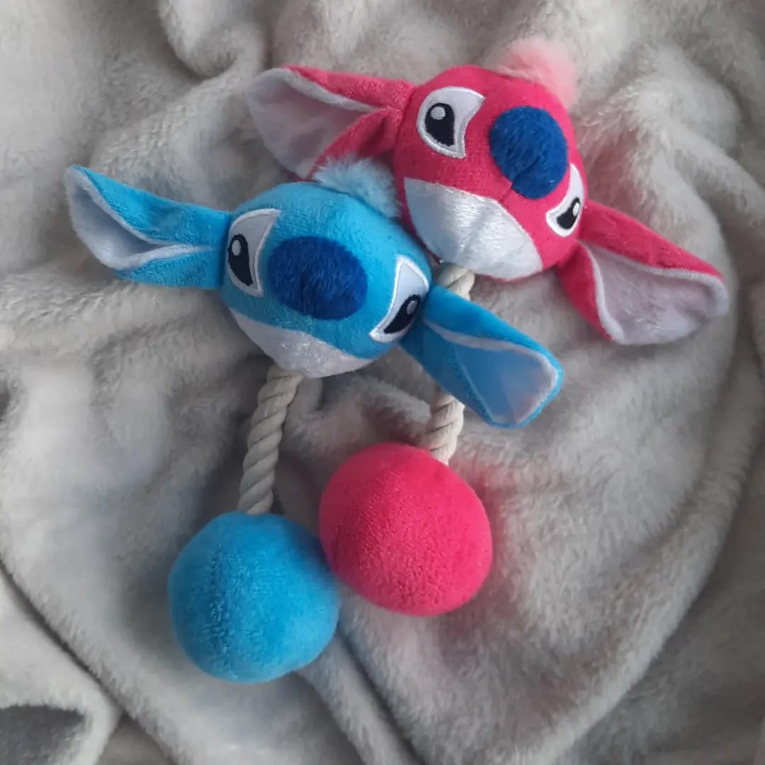 Stitch and angel dog toy pink or blue with squeeker - SALE