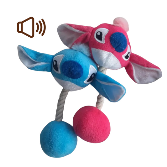 Stitch and angel dog toy pink or blue with squeeker - SALE